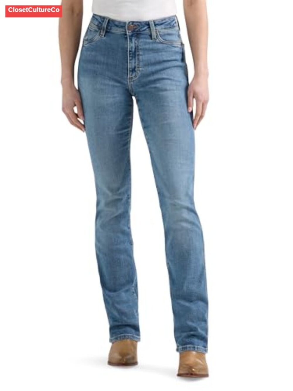 High Rise Bootcut Stretch Denim Jeans 5 Pocket Western Style